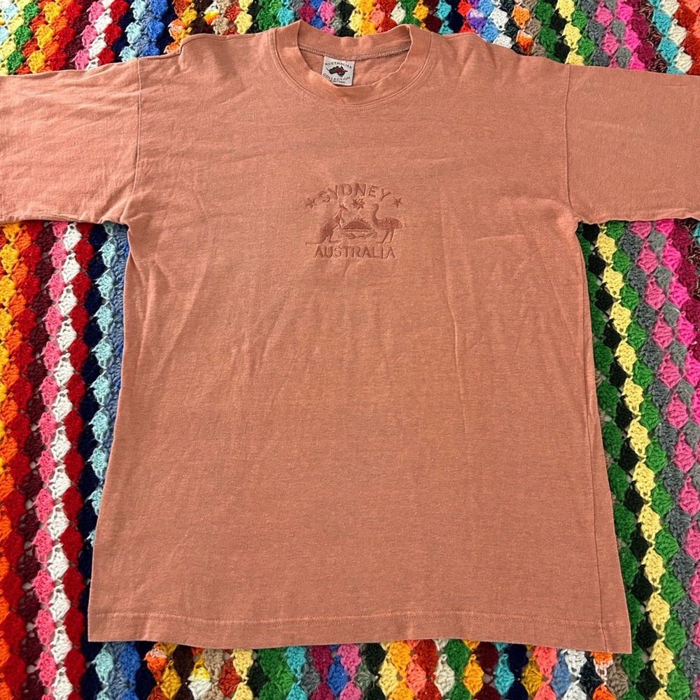 Vintage 90s Sydney Australia Made Tangerine Monochrome 100% Cotton Embro…